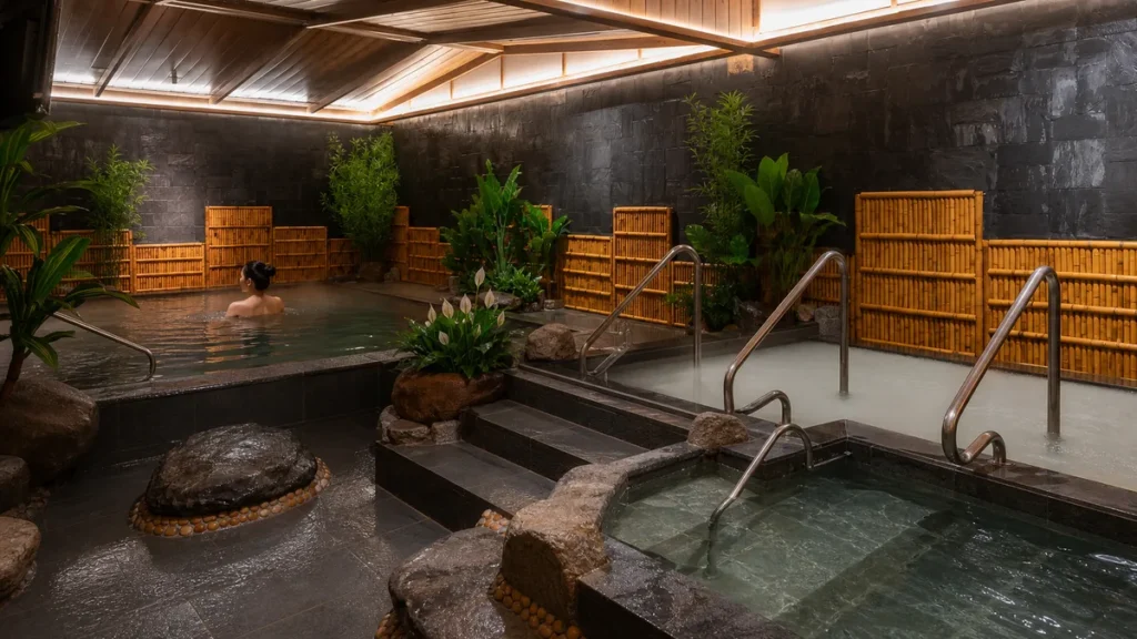 Bể khoáng nóng, bể lụa và bể lạnh trong không gian Onsen tại AMARE