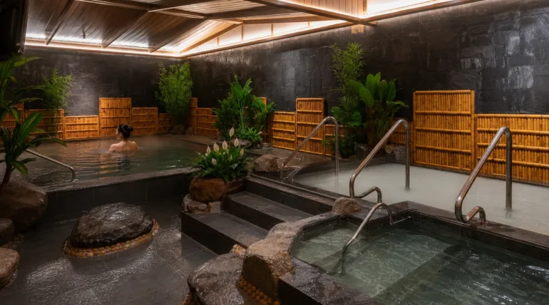 Bể khoáng nóng, bể lụa và bể lạnh trong không gian Onsen tại AMARE