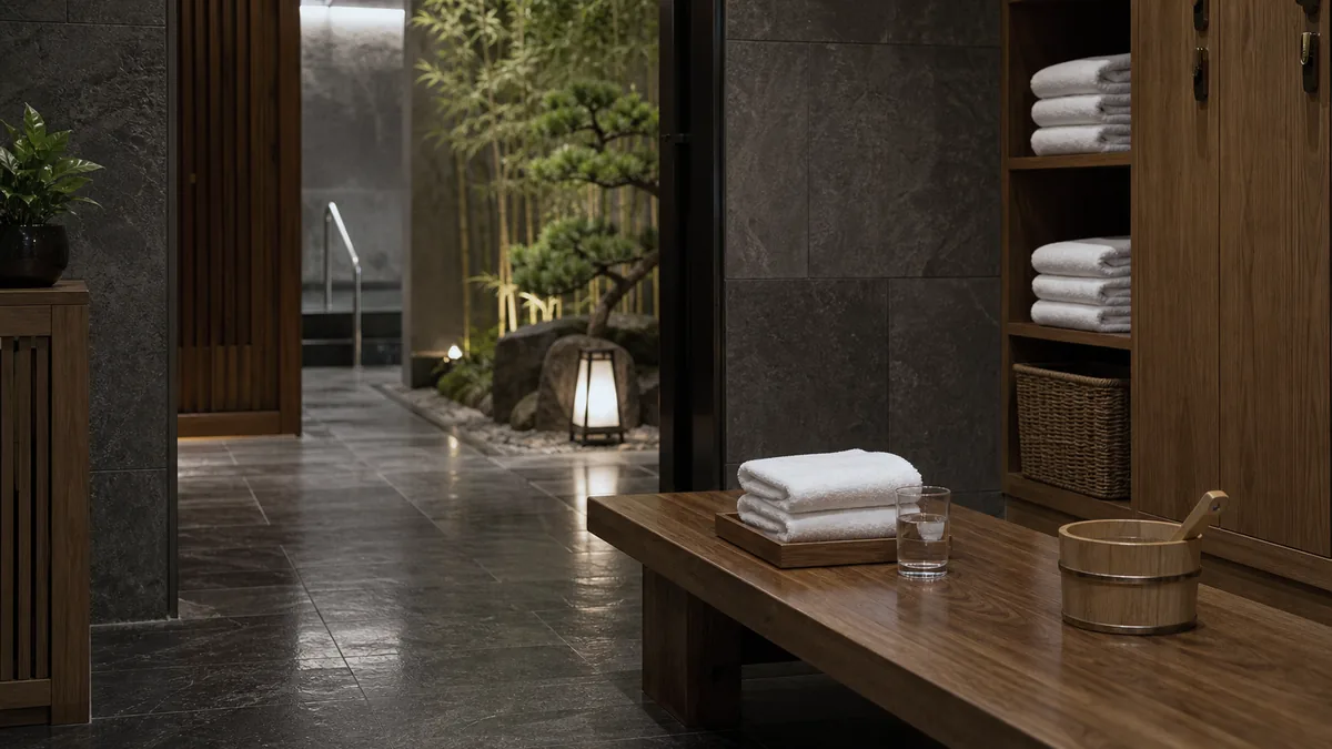 Khăn nước và khu chuẩn bị trước khi dùng Onsen hoặc Jjimjilbang tại AMARE