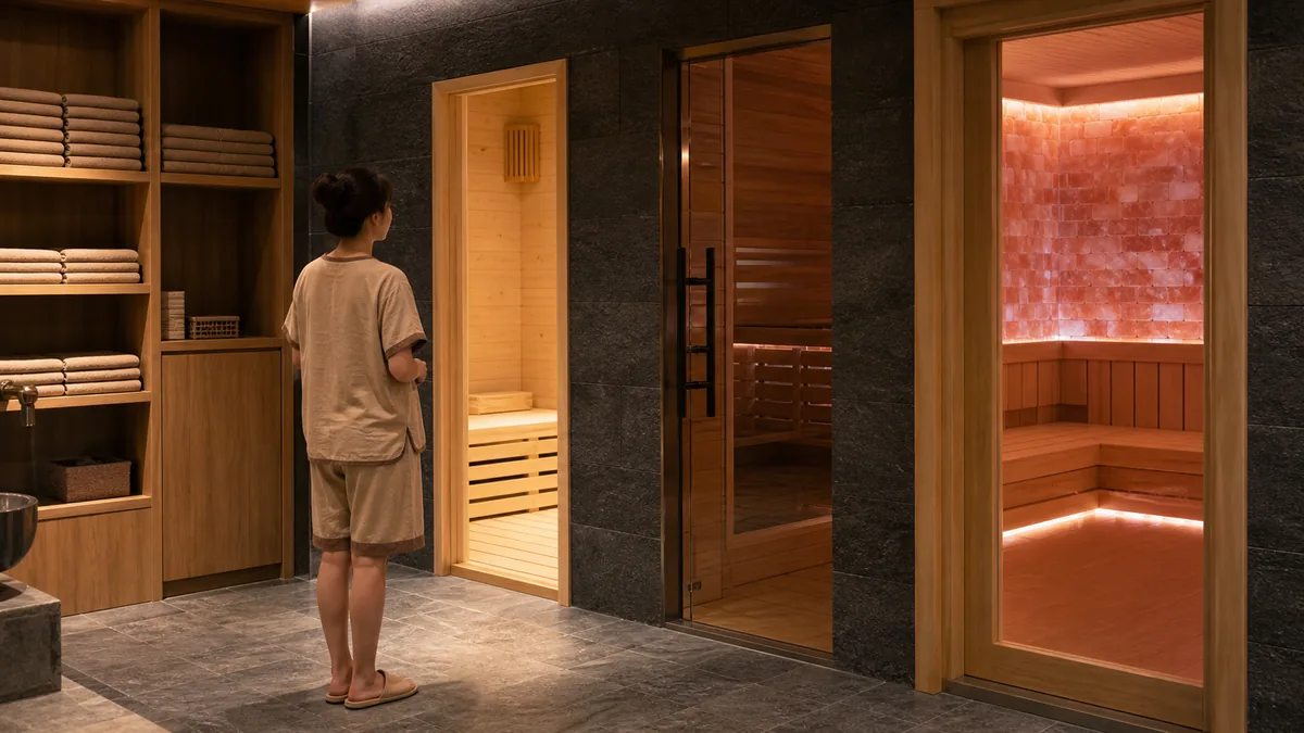 Khách mới chọn phòng xông nhẹ trước trong khu Jjimjilbang tại AMARE
