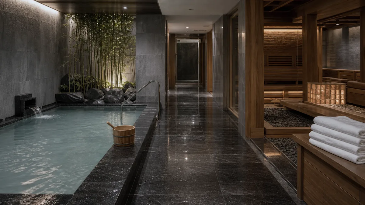 Không gian so sánh phòng xông Jjimjilbang và bể Onsen tại AMARE