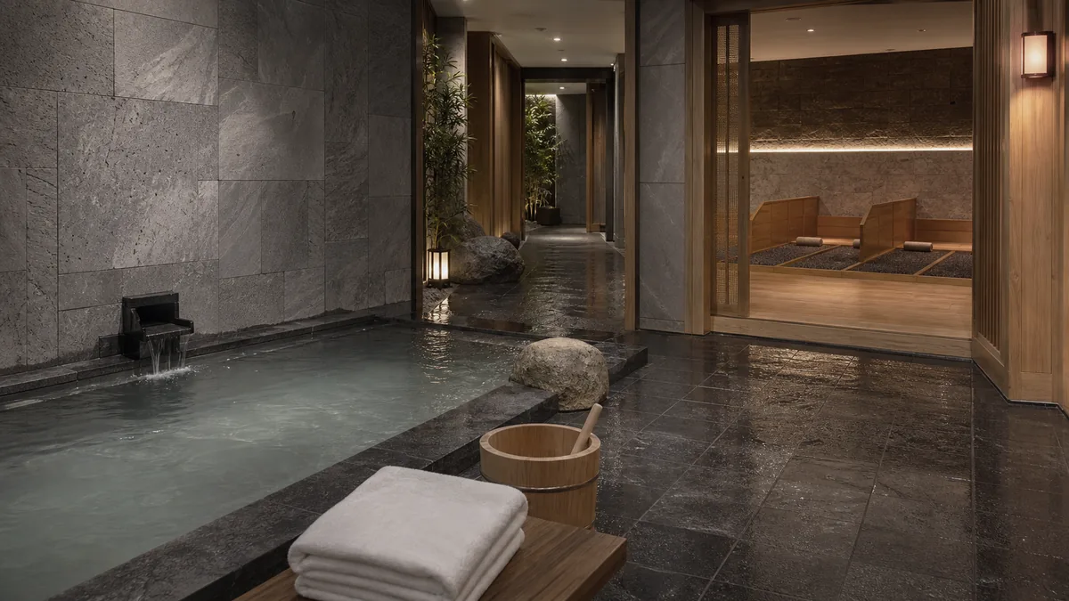 Lộ trình từ bể Onsen đến khu nghỉ Jjimjilbang trong không gian AMARE
