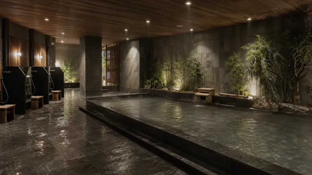 Không gian bể tắm khoáng nóng Onsen yên tĩnh tại AMARE