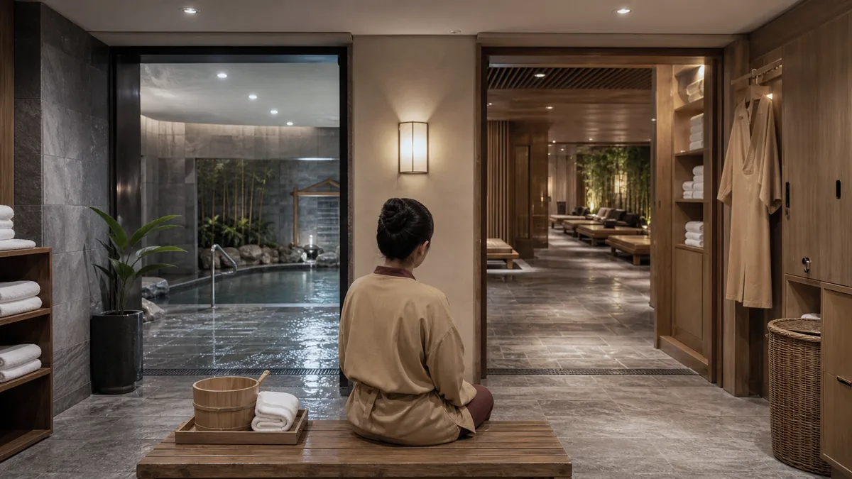 Khách chuẩn bị chọn giữa khu Onsen và Jjimjilbang tại AMARE