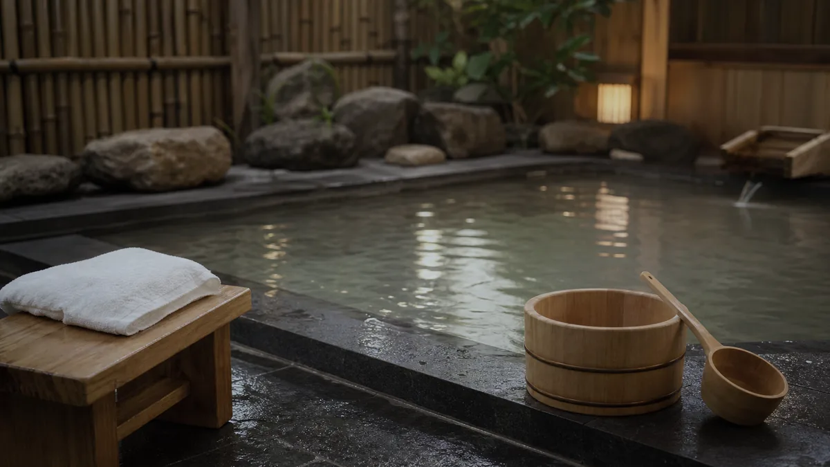 Khu Kakeyu và thùng gỗ hỗ trợ làm quen trước khi ngâm Onsen