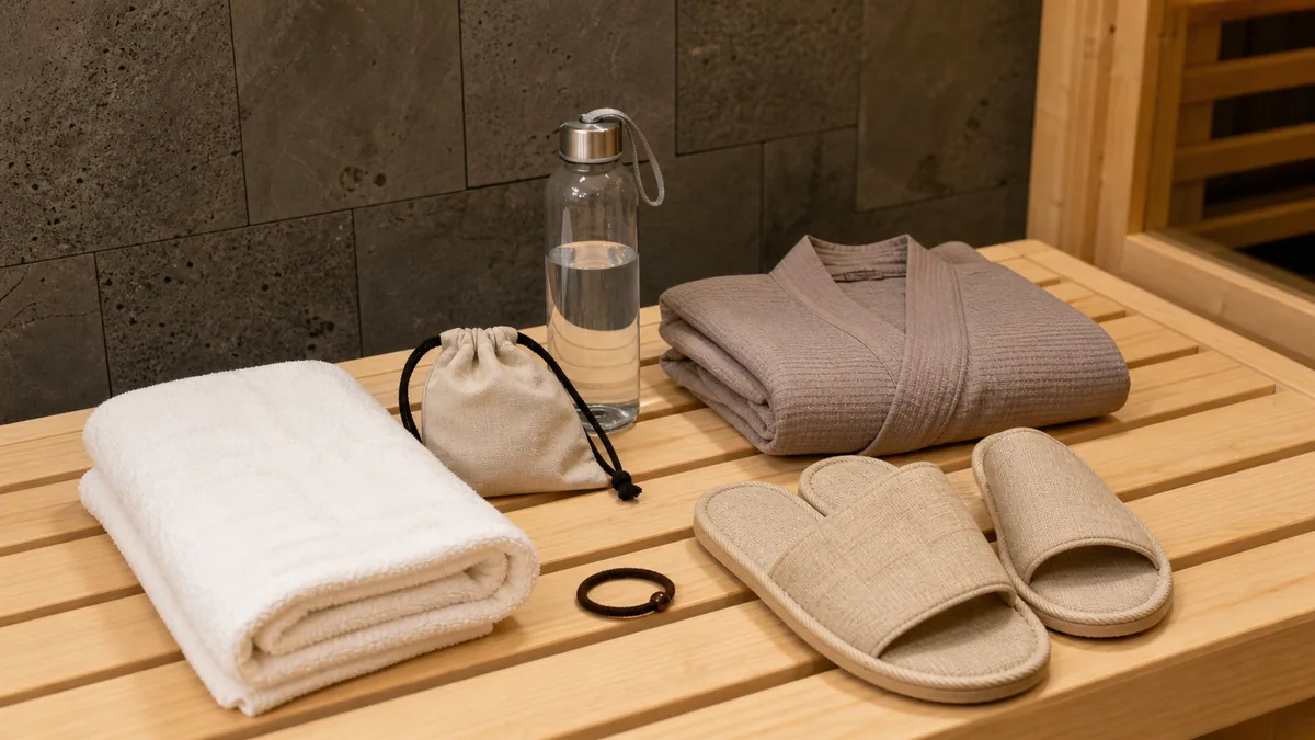 Khăn nước và vật dụng cá nhân chuẩn bị trước khi đi sauna tại AMARE