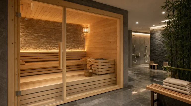 Không gian sauna phong cách Jjimjilbang cho bài hướng dẫn tại AMARE