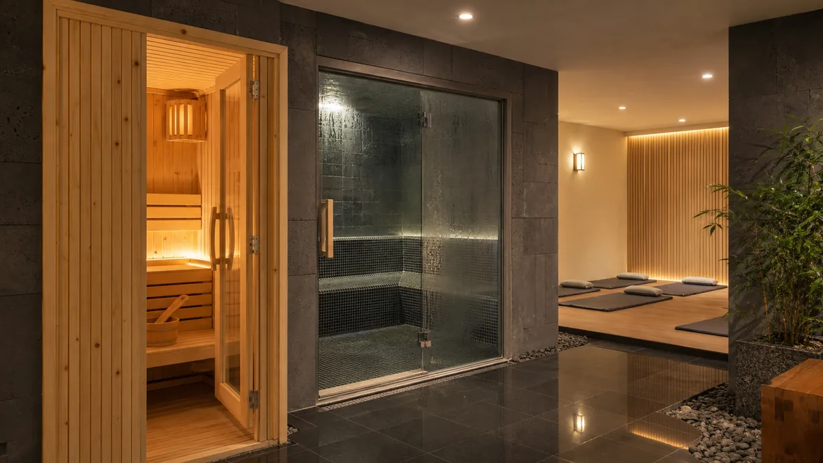 Không gian sauna, xông hơi ướt và Jjimjilbang trong bài so sánh tại AMARE