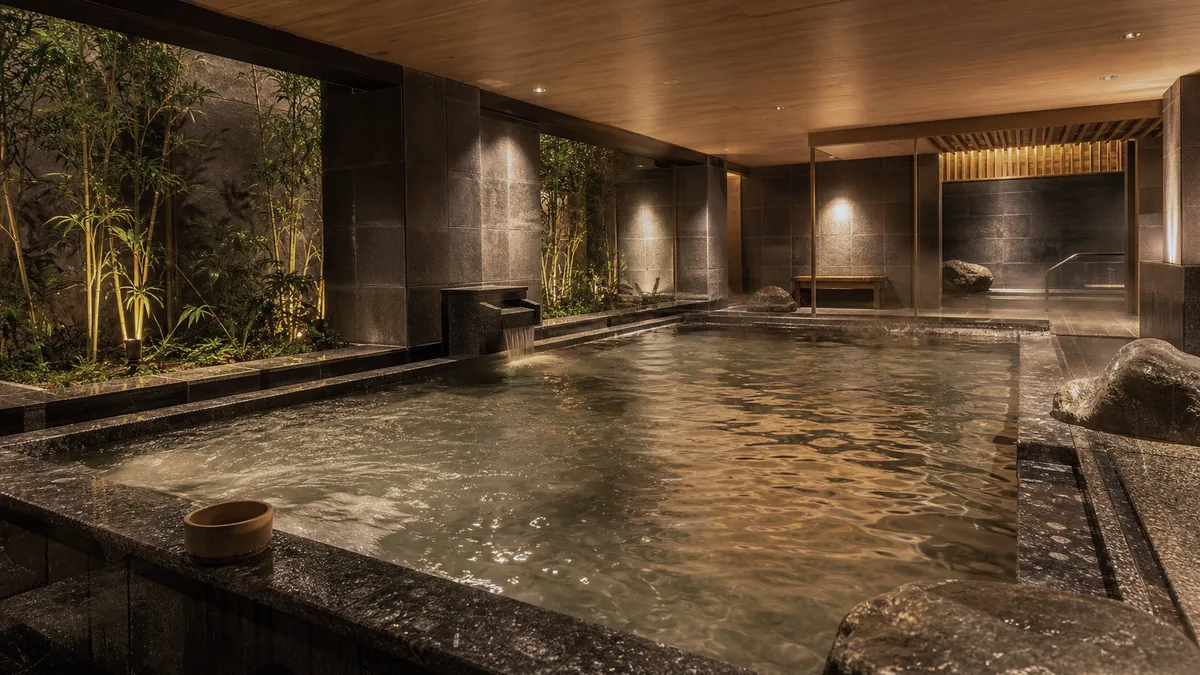 Không gian bể nước ấm giúp tạo cảm giác dễ chịu khi tắm Onsen