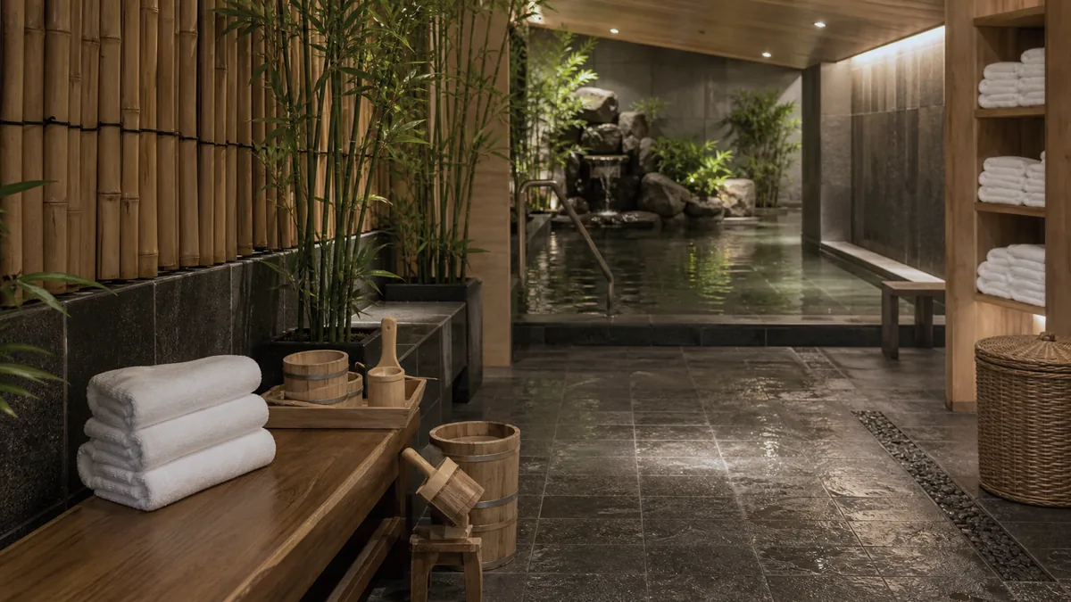 Toàn cảnh bể tắm Onsen tại AMARE cho người mới bắt đầu