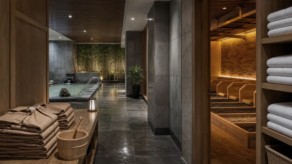 Khu chuẩn bị dẫn tới Onsen và Jjimjilbang riêng biệt tại AMARE